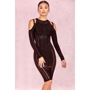 House of CB London Madrina Dress Black Long Sleeve Cold Shoulder Bodycon Sheath